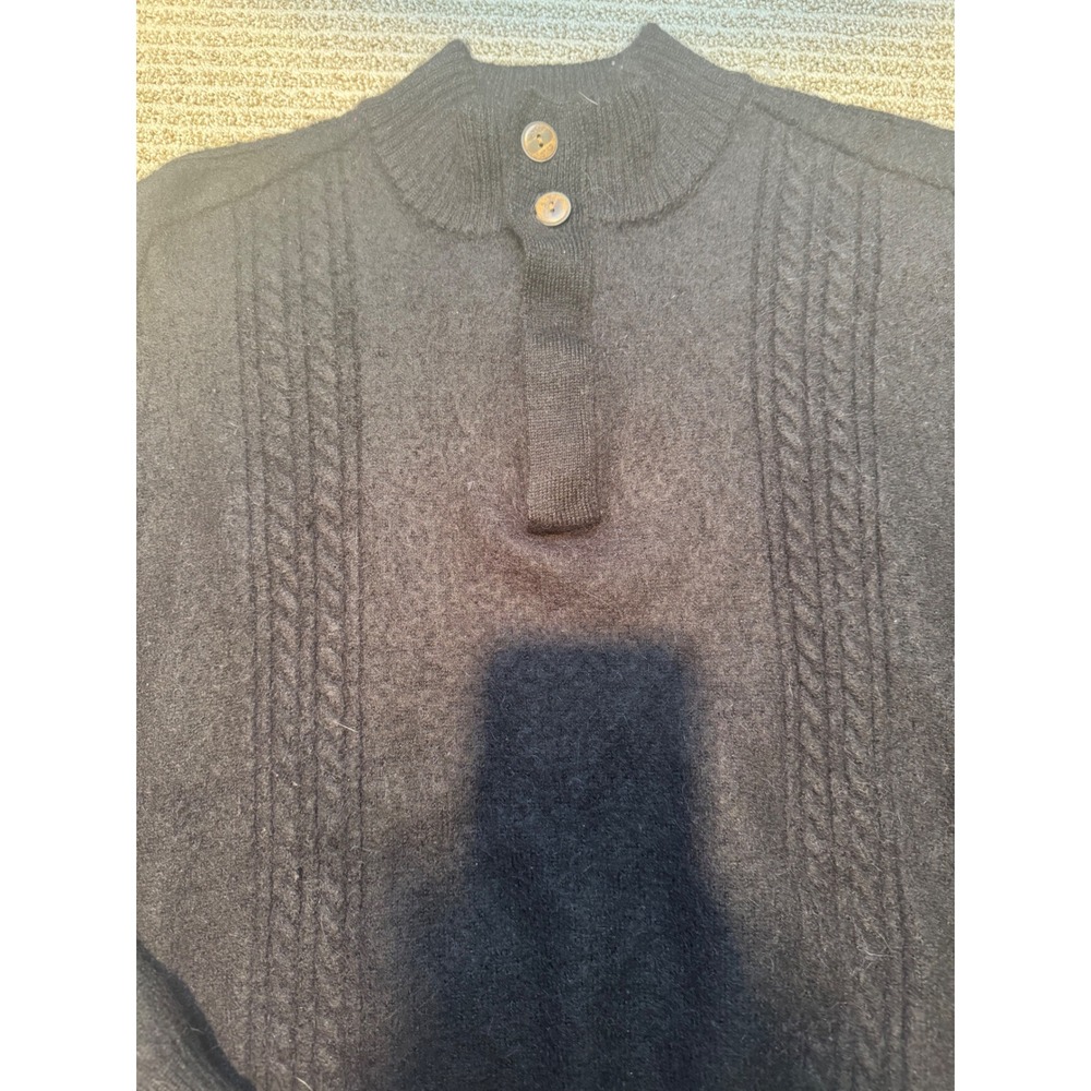 Carneoustie Baby Alpaca Sweater Men's L‎ Black Cable Knit Button Neck Peru - Picture 4 of 9